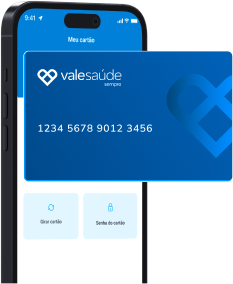 Foto de um celular com aplicativo da Vale Saúde evidenciando o cartão virtual